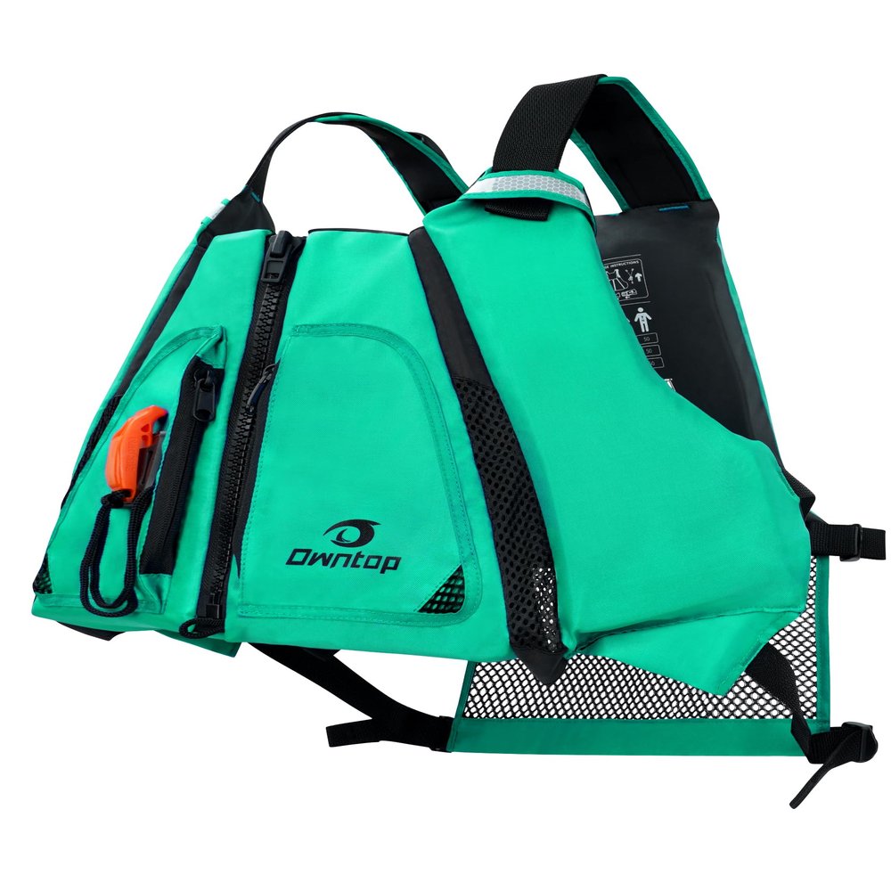 Owntop Swim Jacket Adults, Adjustable Safety Straps, Kayak Swim Vest, Mens Womens Swim Vest for Fishing, Boating, SUP (Green, M/L)