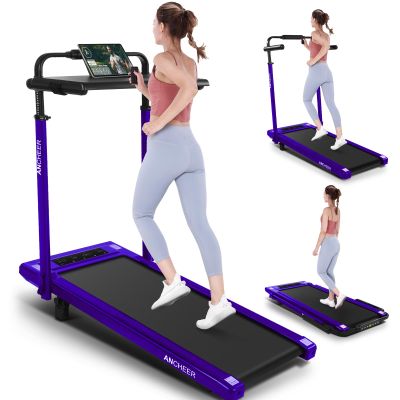 ANCHEER Walking Pad Treadmill with 12% Incline&Adjustable Height, 4 in 1 Under Desk Treadmills with Desk Workstation, Foldable Treadmill for Home 300lb,3 Type Control (Purple)