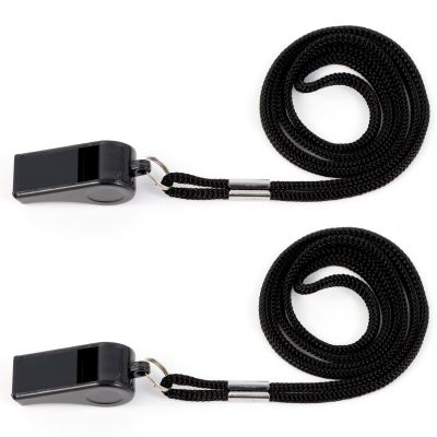 Plumen'CHJ Whistle,2 Packs Plastic Sports Whistles with Lanyard, Loud and Clear Sound, for School Sports, Football, Students and Children, Ideal for Lifeguards, Self-Defence and Emergencies(Black)