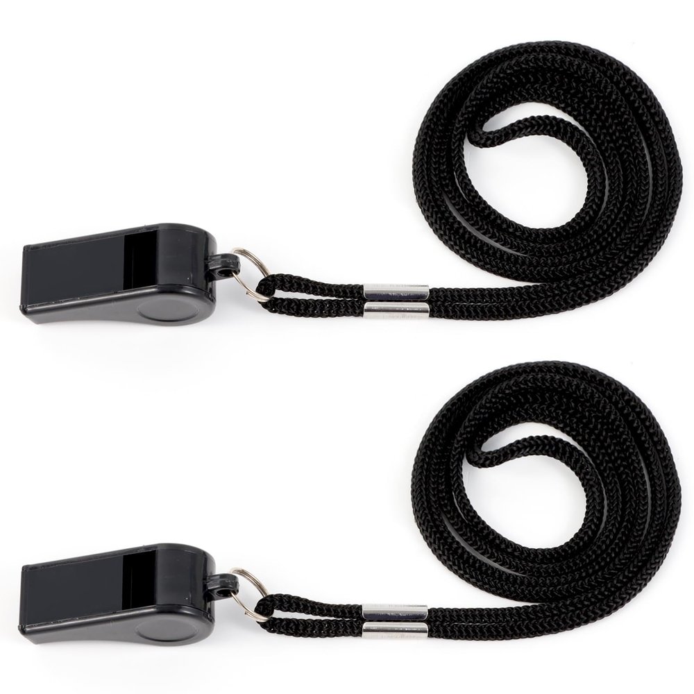 Plumen'CHJ Whistle,2 Packs Plastic Sports Whistles with Lanyard, Loud and Clear Sound, for School Sports, Football, Students and Children, Ideal for Lifeguards, Self-Defence and Emergencies(Black)