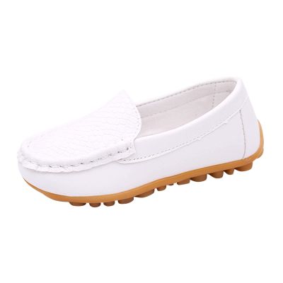 Toddler Boys Girls Loafer Shoes Soft Synthetic Leather Slip On occasin Flat Boat Dress Shoes for (White, 6 Infant)