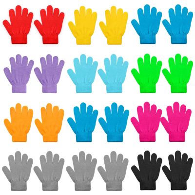 ONESING 12 Pairs Multicolor Kids Winter Gloves - Warm Knitted Bulk for Girls & Boys, Ages 6-12