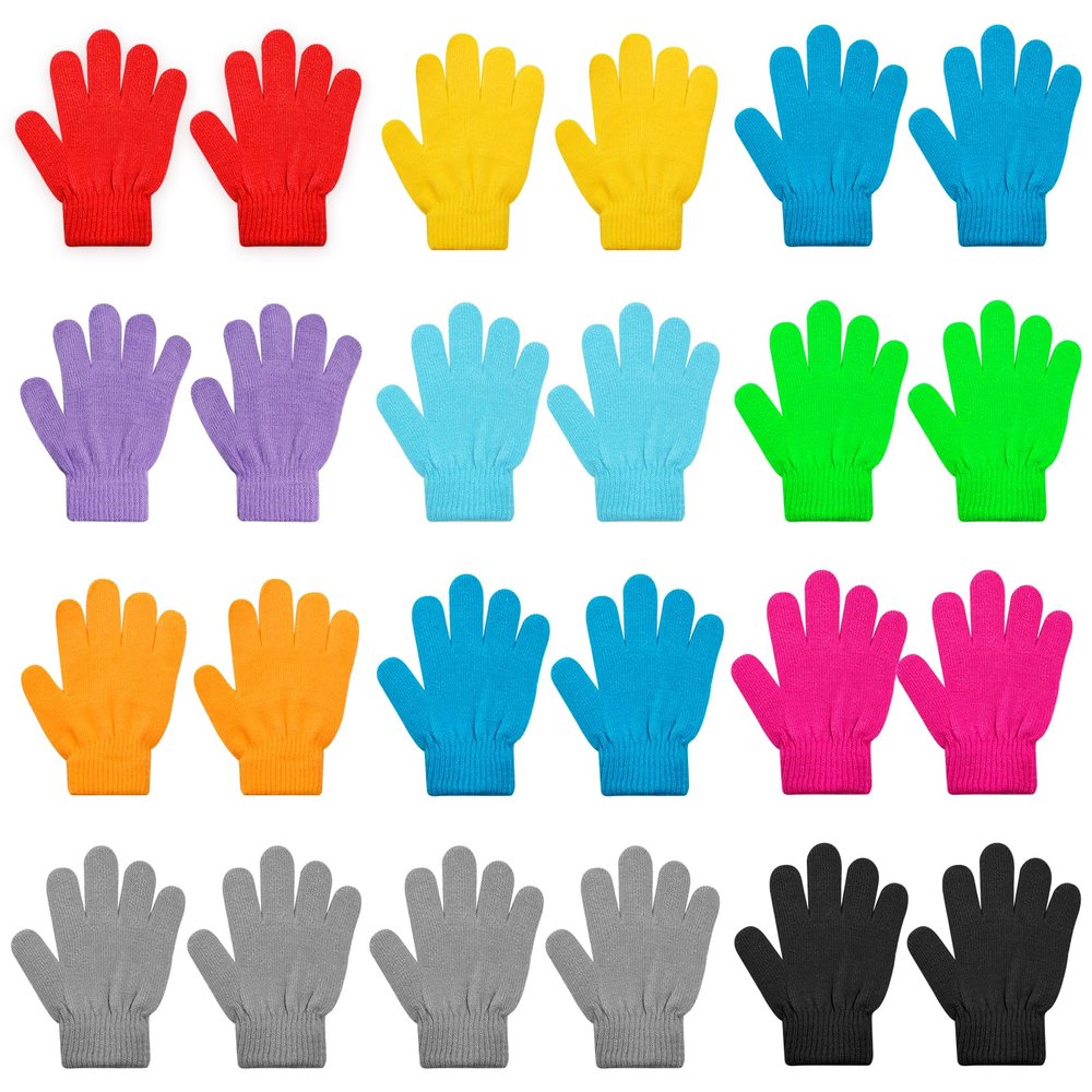 ONESING 12 Pairs Multicolor Kids Winter Gloves - Warm Knitted Bulk for Girls & Boys, Ages 6-12
