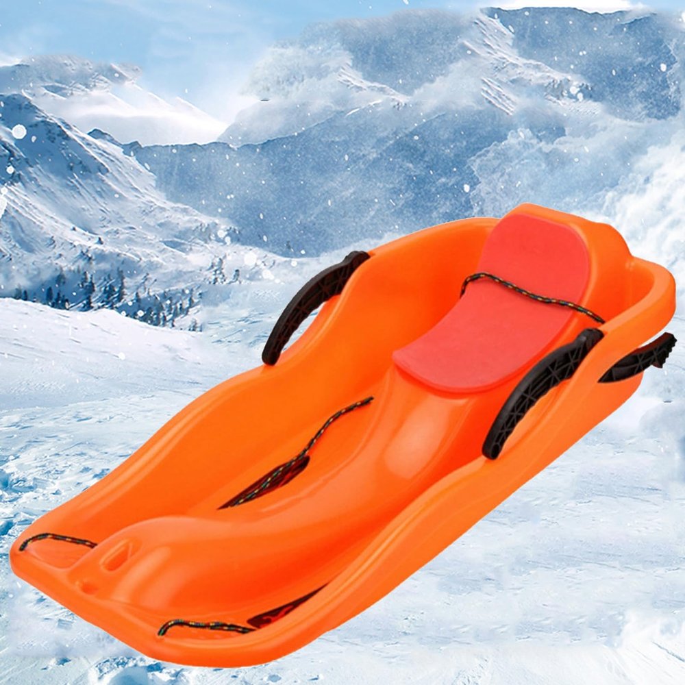 Children's Sledge, Thickened Double Sledge, Sledge with Backrest, Multi-Coloured Plastic Sledge