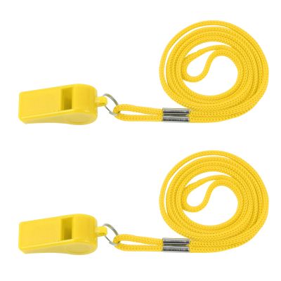 Plumen'CHJ Whistle,2 Packs Plastic Sports Whistles with Lanyard, Loud and Clear Sound, for School Sports, Football, Students and Children, Ideal for Lifeguards, Self-Defence and Emergencies(Yellow)