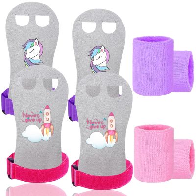 Amrta Gymnastics Grips Wristbands Sets for Girls Youth Kids 2 Pair Palm Protection Equipment with Wrist Support, Gymnastic Bar Grip Gloves Set Weightlifting Sports Workout (Pony&Never Give Up, S)