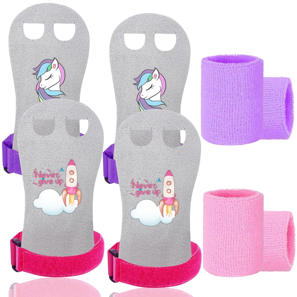 Amrta Gymnastics Grips Wristbands Sets for Girls Youth Kids 2 Pair Palm Protection Equipment with Wrist Support, Gymnastic Bar Grip Gloves Set Weightlifting Sports Workout (Pony&Never Give Up, S)
