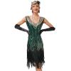 AFAVOM 1920s Women Gatsby Dress Vintage Sequin Fringe Beaded Dresses Shiny Flapper Cocktail Prom Party Costume Sexy Formal Wedding Sparkly Gown Retro Club Midi Rockabilly Dress Green-Sequin XL view 1