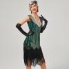 AFAVOM 1920s Women Gatsby Dress Vintage Sequin Fringe Beaded Dresses Shiny Flapper Cocktail Prom Party Costume Sexy Formal Wedding Sparkly Gown Retro Club Midi Rockabilly Dress Green-Sequin XL view 2