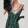 AFAVOM 1920s Women Gatsby Dress Vintage Sequin Fringe Beaded Dresses Shiny Flapper Cocktail Prom Party Costume Sexy Formal Wedding Sparkly Gown Retro Club Midi Rockabilly Dress Green-Sequin XL view 3