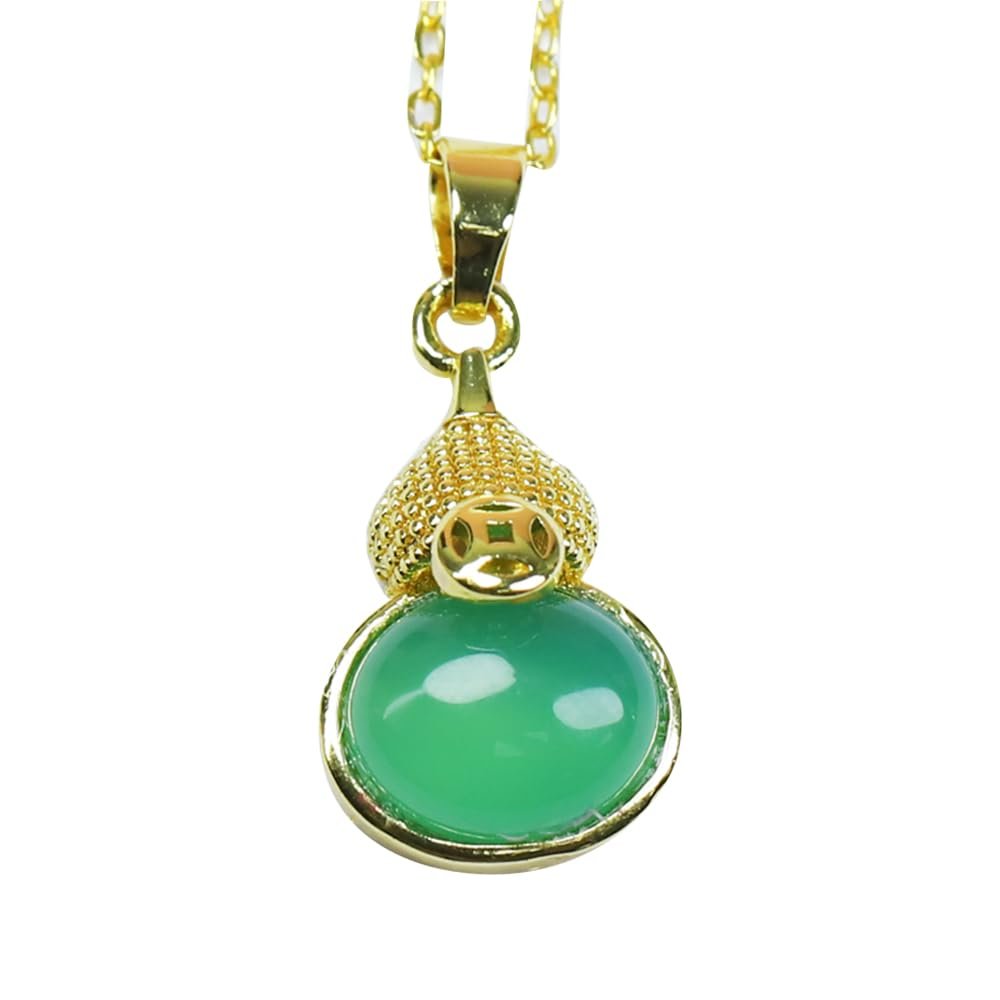 LONDAEE 925 Silver Gold Plated Inlaid Chalcedony Green Gourd Fortunes FuLu Jade Pendant Necklace for Women Yoga Genuine Jewelry Auspicious Beads