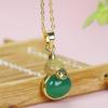 LONDAEE 925 Silver Gold Plated Inlaid Chalcedony Green Gourd Fortunes FuLu Jade Pendant Necklace for Women Yoga Genuine Jewelry Auspicious Beads view 2