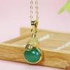 LONDAEE 925 Silver Gold Plated Inlaid Chalcedony Green Gourd Fortunes FuLu Jade Pendant Necklace for Women Yoga Genuine Jewelry Auspicious Beads view 3