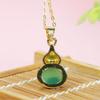 LONDAEE 925 Silver Gold Plated Inlaid Chalcedony Green Gourd Fortunes FuLu Jade Pendant Necklace for Women Yoga Genuine Jewelry Auspicious Beads view 4