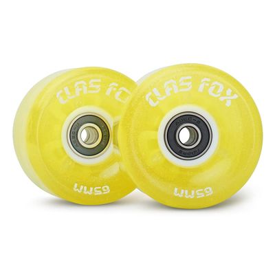 CLAS Fox Roller Skate Wheels Luminous Light up with Shining Dots and ABEC-9 Bearings Installed 65mm X 35mm 82A 8 PCS Outdoor or Indoor for Double Row Skating (Fluo. Yellow)