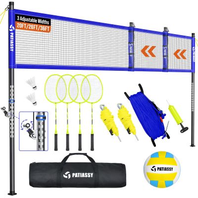 Volleyball Badminton Net Set Combo for Backyard Beach, 2-in-1 Adjustable Net with 4 Heights (5.18FT) & 3 Widths (2032FT), 4 Aluminum Rackets, Goose Feather Shuttlecocks, Volleyball & Carrying Bag
