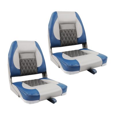 Deckpro Economy Low Back Boat Seat, Fold-Down Fishing Boat Seat Gray/Charcoal/Blue (2 Seats)