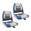 Deckpro Economy Low Back Boat Seat, Fold-Down Fishing Boat Seat Gray/Charcoal/Blue (2 Seats) view 1