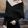 Women Knit Sweater Tops Scarf Winter Scarf Winter Shawl Wrap Scarf with Sleeve Warm Wrap Scarf Shawl (Black, One Size) view 2