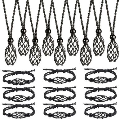 Anjiucc 9 PCS Crystal Necklace and 9 PCS Crystal Gem Bracelet Cord Empty Stone Holder Hand-Woven Necklace Cord with Adjustable for Stone Necklace DIY Bracelet (Black)