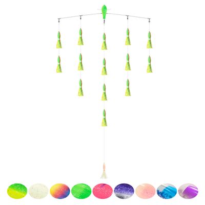 BLUEWING 36" Upgraded Fishing Spreader Bar Splasher Offshore Trolling Spreader Bar with 6" Bulb Squids and 316 Stainless Steel Rod for Wahoo Tuna Marlin Mahi Mahi, Yellow/Green