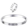 18K Gold Plated Friendship Love Bracelet with Ring Jewelry Set for Women Stainless Steel Cuff Oval Bangle Simple Hinged Cubic Zirconia Stones Bangle Cuff Best Gifts for Mother's Day Valentine's Day