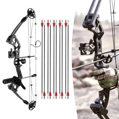 Compound Bow Arrow Set for Youth Adults Beginner, 24"-29.5" Draw Length Right Hand Hunting Bow Archery Set with 12 Arrows, Illumination System and a Level