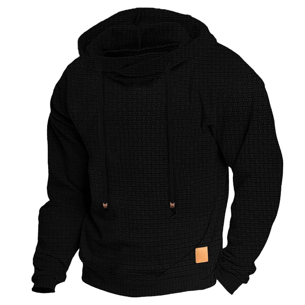 GOKKILRW Mens Waffle Shirts Long Sleeve Outdoor Workout Gym Sports Hoodie Sweatshirts Casual Solid Plaid Jacquard Pullovers Black