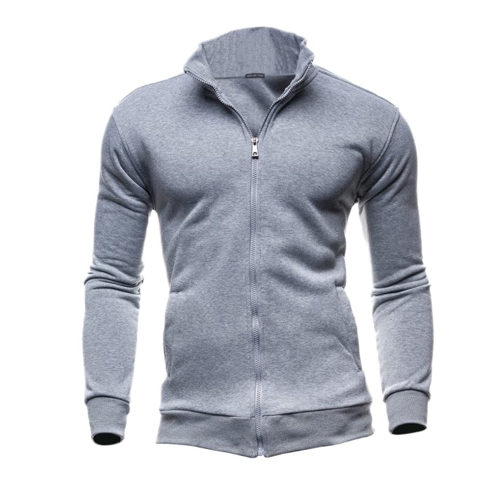 Mens Casual Stand Collar Full Zip Workout Sweatshirts Lightweight Mock Neck Jackets Slim Fit Outdoor Windproof Coats Grey