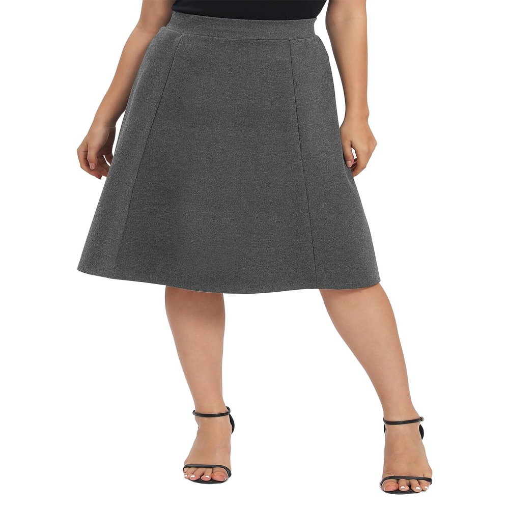 Urban CoCo Women's A-Line Elastic High Waist Flare Work Midi Knee Length Stretchy Skirt(S, Deep Grey)