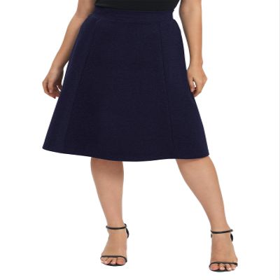 Urban CoCo Women's A-Line Elastic High Waist Flare Work Midi Knee Length Stretchy Skirt(S, Navy Blue)