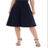 Urban CoCo Women's A-Line Elastic High Waist Flare Work Midi Knee Length Stretchy Skirt(S, Navy Blue) view 2