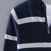 SWJGLITTR Men's 1/4 Zip Striped Sweater Male Slim Fit Color Block Knitted Pullover Cotton Casual Mock Neck Sweaters (Medium,Dark Blue) view 2