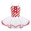 Sinleey Kids Girls Christmas Candy Cane Ballet Dance Tutu Dress Stripe Sleeveless Ice Skating Dress Fancy Party Red 6 Years view 2