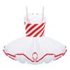Sinleey Kids Girls Christmas Candy Cane Ballet Dance Tutu Dress Stripe Sleeveless Ice Skating Dress Fancy Party Red 6 Years view 3