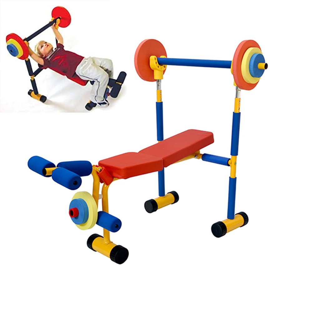 PHASFBJ Kids Fun and Fitness Equipment, Weight Bench with Weights and Barbell, Weight Bench Set for Beginner Barbell Weightlifting Exercise, Toddler Workout Equipment