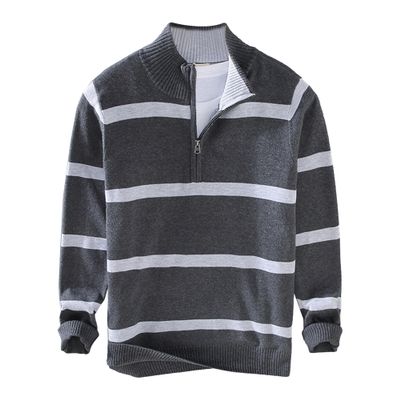 SWJGLITTR Men's 1/4 Zip Striped Sweater Male Slim Fit Color Block Knitted Pullover Cotton Casual Mock Neck Sweaters (Medium,Dark Gray)
