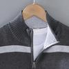 SWJGLITTR Men's 1/4 Zip Striped Sweater Male Slim Fit Color Block Knitted Pullover Cotton Casual Mock Neck Sweaters (Medium,Dark Gray) view 3