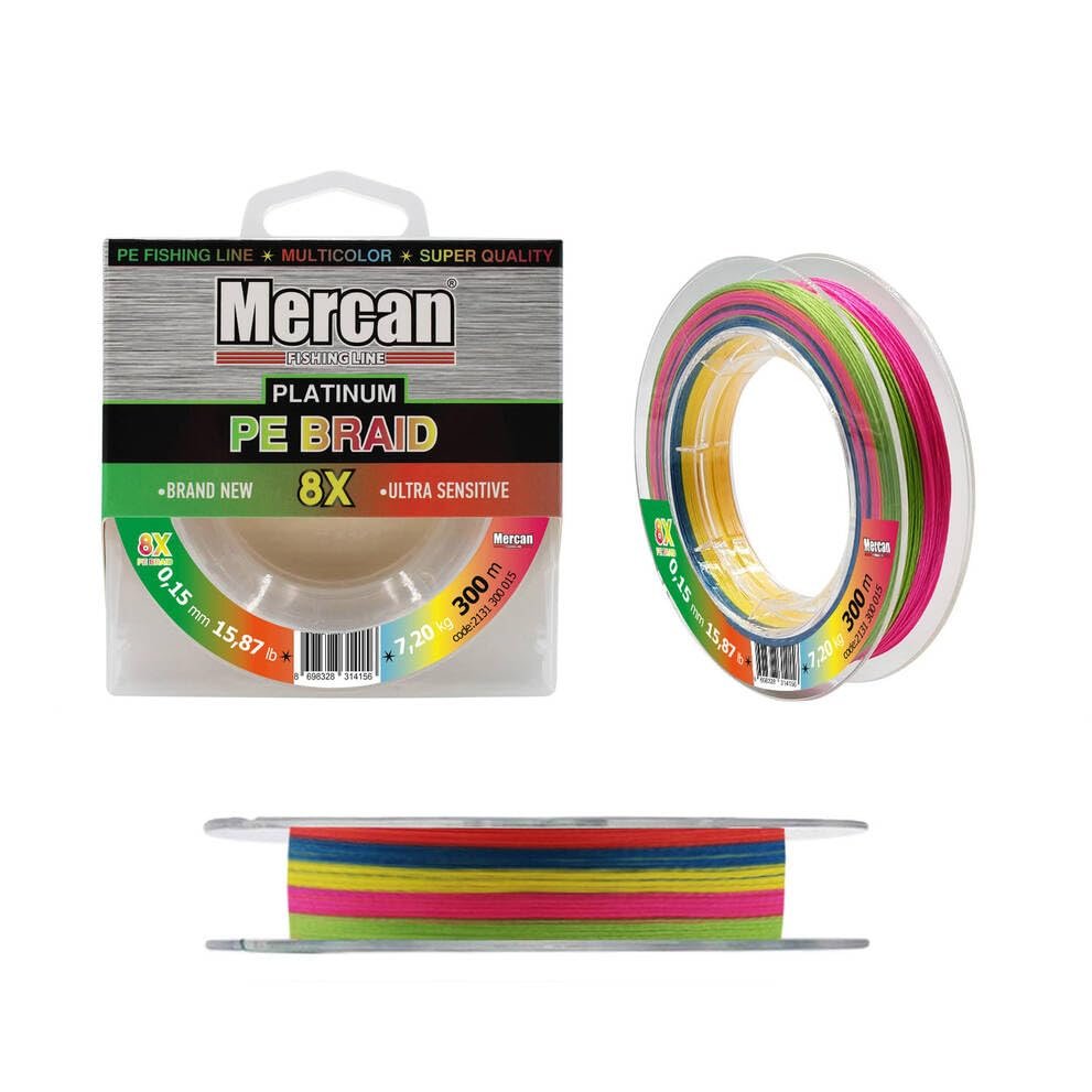 Braided Fishing Line PE Braided Platinum X8 Thread 300m - Multi Color Fishing Line - Suitable for Freshwater and Saltwater (Extra Large, 0,24 mm 29,74 lb 13,50 kg 300 m)
