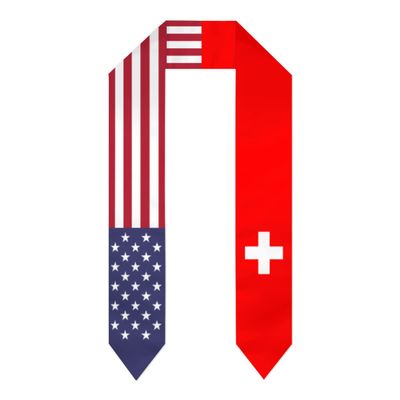 YiiLi Switzerland & USA United States Flag Graduation Stole For International Student Stole Pride Cheers Shawls