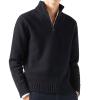 ZYXTIM Men's Quarter Zip French Rib Sweater Long Sleeve Slim Fit Soft Solid Casual Jumpers Big and Tall Thermal Polo Sweatshirt Pullover Black view 1