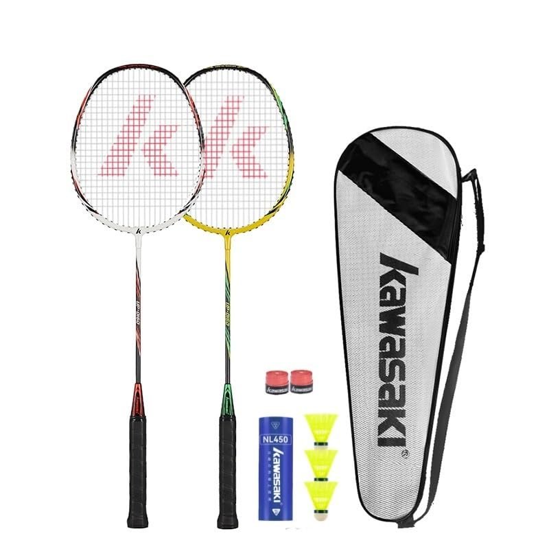 Badminton Set Professional Badminton Racket Sets of 2 Lightweight Badminton Rackets for Backyard with 3 Shuttlecocks, 2 Racquet Overgrips & 1 Carry Bag for Training/Sports