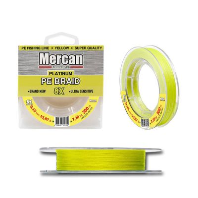 Braided Fishing Line PE Braided Platinum X8 Thread 300m - Yellow Fishing Line - Suitable for Freshwater and Saltwater (Extra Large, 0,35 mm 50,66 lb 23,00 kg 300 m)
