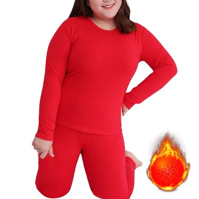 ZYXTIM Oversize Thermal Underwear for Women Winter Warm Base Layer Long Johns Plus Size Fleece Underwear Pajamas Top Bottom Red