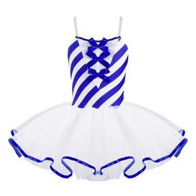 Sinleey Kids Girls Christmas Candy Cane Ballet Dance Tutu Dress Stripe Sleeveless Ice Skating Dress Fancy Party Blue 8 Years