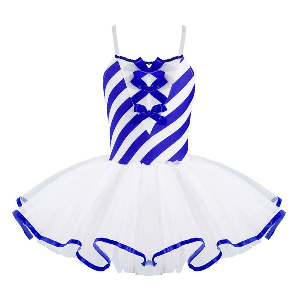 Sinleey Kids Girls Christmas Candy Cane Ballet Dance Tutu Dress Stripe Sleeveless Ice Skating Dress Fancy Party Blue 8 Years