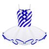 Sinleey Kids Girls Christmas Candy Cane Ballet Dance Tutu Dress Stripe Sleeveless Ice Skating Dress Fancy Party Blue 8 Years view 1