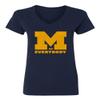 superhotapparel Michigan Football Harbaugh Support M Against Everyone Ladies' V-Neck Tshirt (Navy, X-Large) view 1