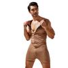 Gymskop Mens Onesie Hoody Top Adult Stretchy Romper Pajamas Sexy Lounge One Piece Pajamas Shirt Brown 2XL view 3