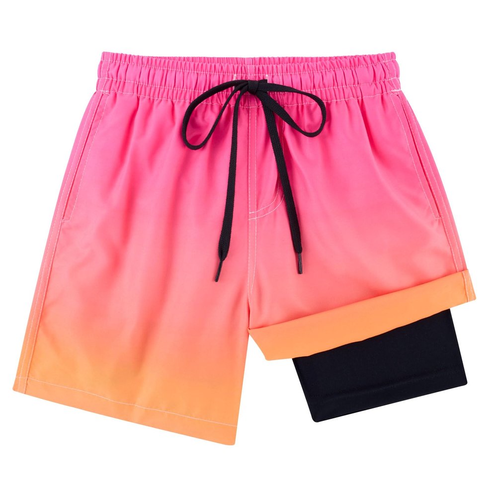 Cozople Boys Pink Swim Trunks Size 8 Quick Dry UPF Beach Boards Shorts Summer Beach Surf Bathing Shorts with Boxer Brief Liner Swimwear